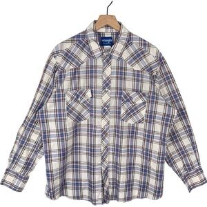 Vintage Wrangler Shirt Mens XL Western Pearl Snap Plaid Long Sleeve Pointed Yoke